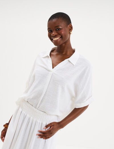 Blouse col chemise oversize coton blanc femme