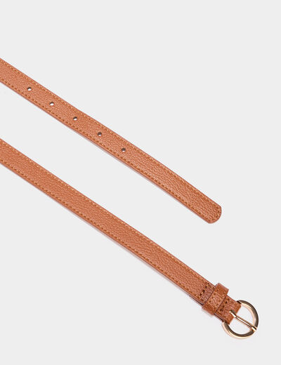 Ceinture avec boucle ronde marron cognac femme