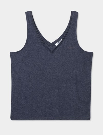 Débardeur col et dos en V bleu marine femme