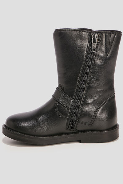 Bottes zippées en cuir noir fille