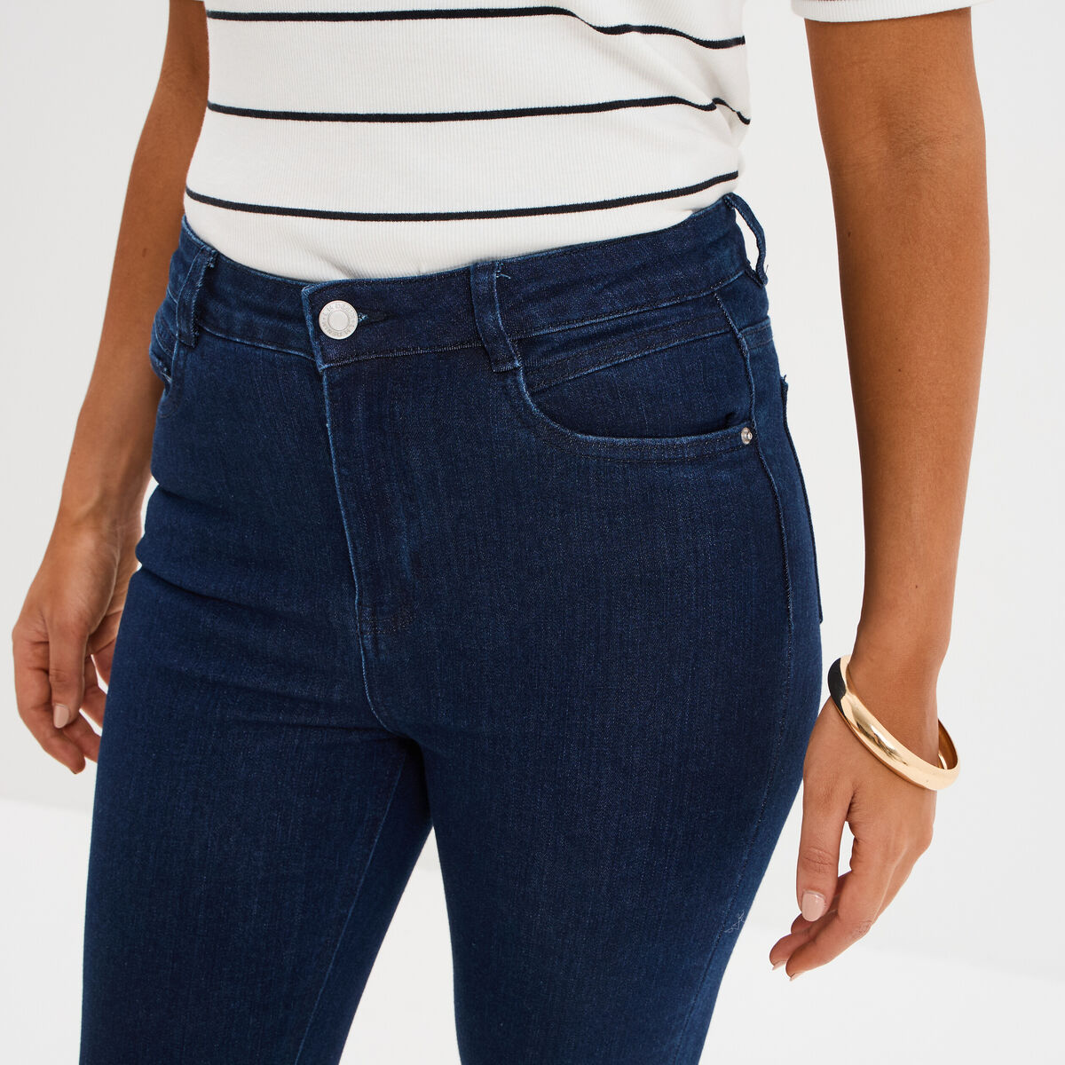 Jeans skinny taille haute cropped denim brut femme