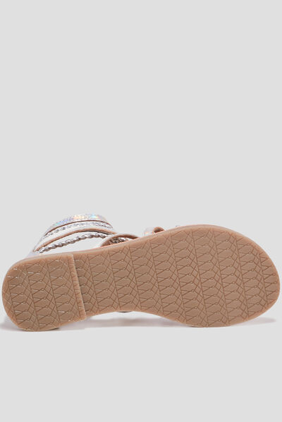 Sandales spartiates en cuir gris argent fille