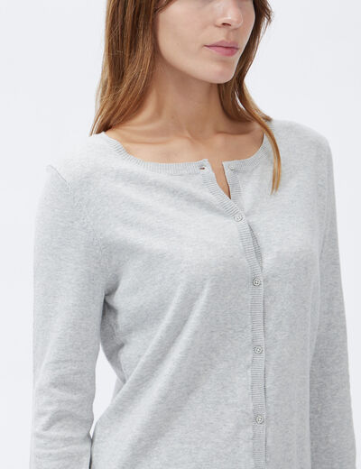 Gilet manches longues boutonné col rond gris femme