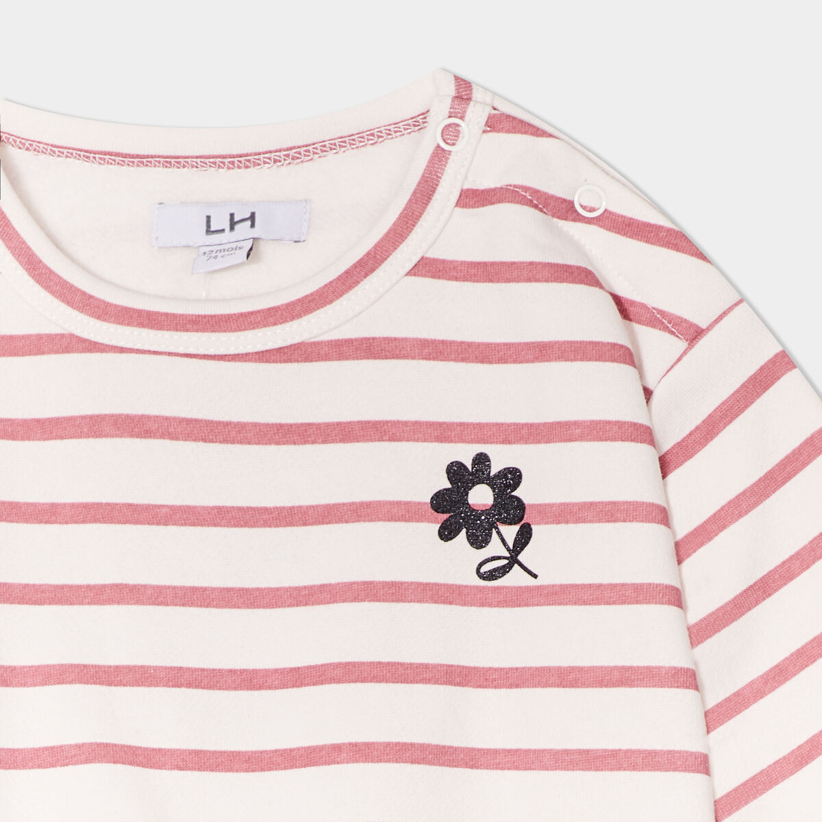 Sweat manches longues détails pailletés vieux rose bébé fille
