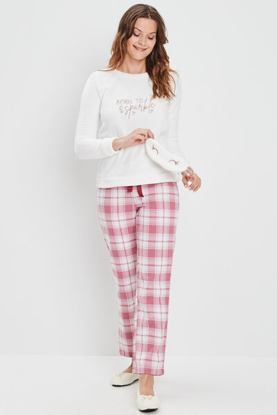 Ensemble pyjama velours 3 pièces rose framboise femme