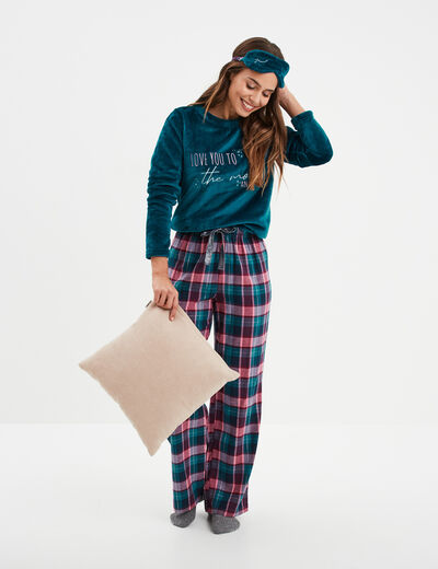Ensemble pyjama effet polaire 3 pièces bleu canard femme