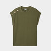 T-shirt gaufr&eacute; col rond avec boutons vert kaki femme