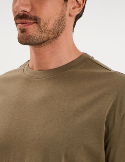 T-shirt col rond coupe relax coton &eacute;pais vert kaki homme