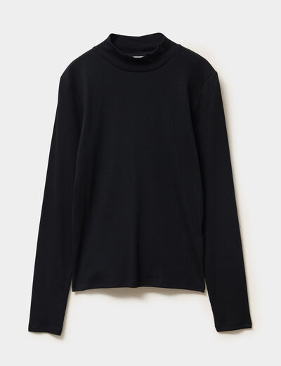 T-shirt ajust&eacute; col montant noir femme
