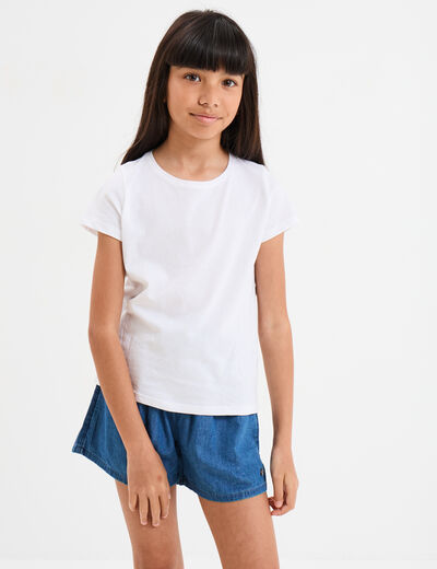 T-shirt manches courtes en coton blanc fille