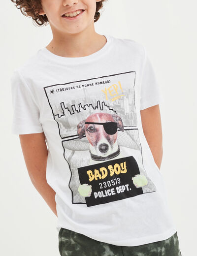 T-shirt printé col rond manches courtes blanc garçon
