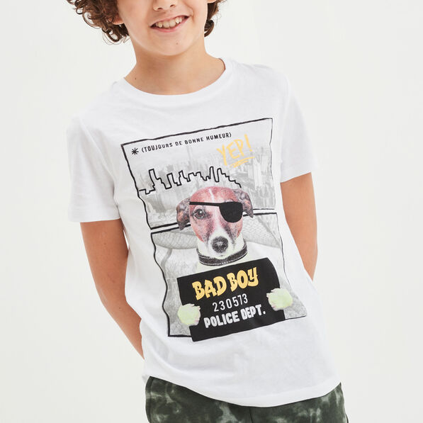 T-shirt printé col rond manches courtes blanc garçon