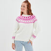 Pull jacquard col rond Creeks blanc femme