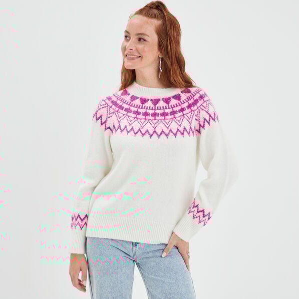 pull jacquard col rond creeks blanc femme Pull jacquard col rond Creeks blanc femme