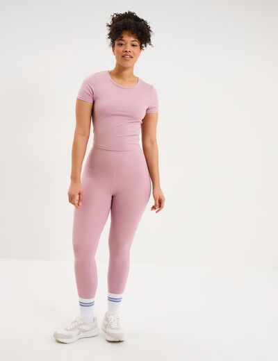 T-shirt de sport court ajust&eacute; mauve femme