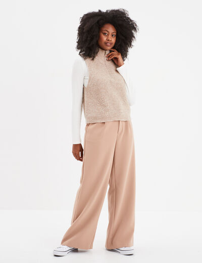 Pull col camionneur sans manches beige femme