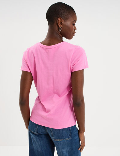 T-shirt col rond manches courtes rose femme