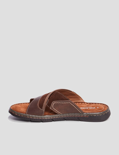 Mules en cuir marron homme