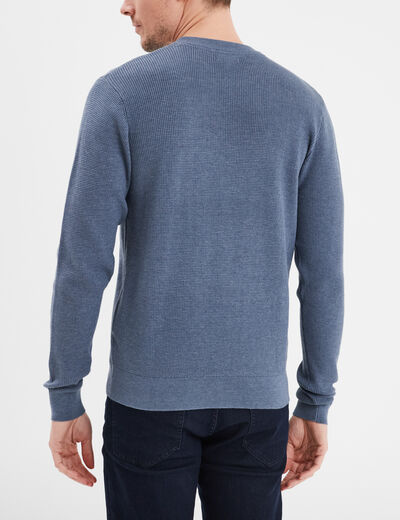 Pull en maille textur&eacute;e col rond bleu fonc&eacute; homme