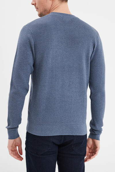 Pull en maille textur&eacute;e col rond bleu fonc&eacute; homme