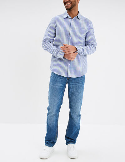 Chemise manches longues coton bleu homme