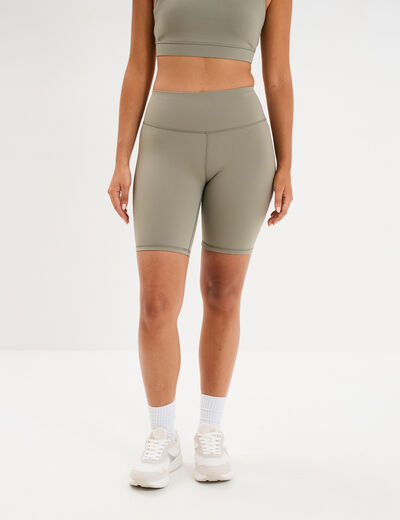 Short cycliste de sport taille haute vert kaki femme