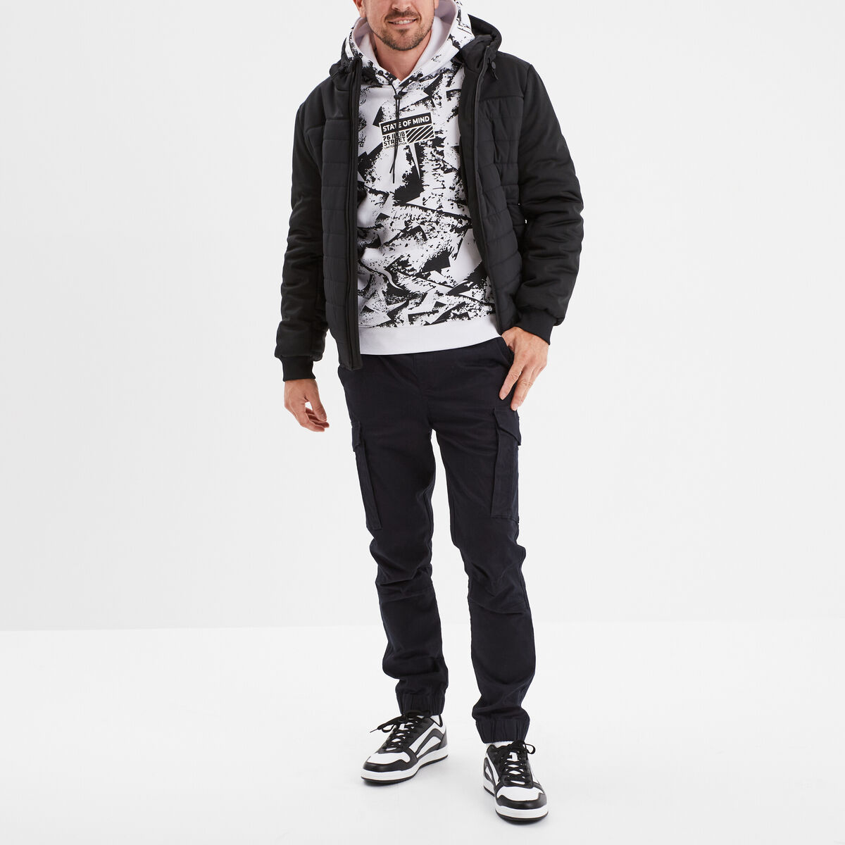 Pantalon cargo slim bleu fonc&eacute; homme