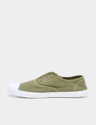 Tennis basses en toile enfilage facile vert kaki femme