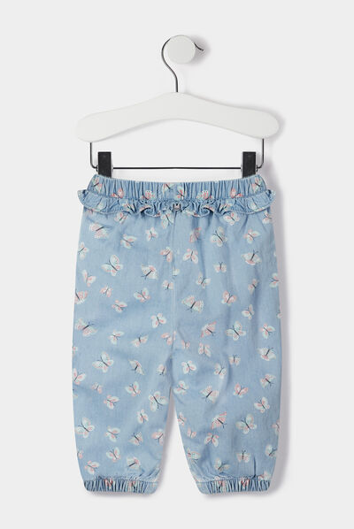 Pantalon droit élastiqué en jean Creeks denim bleach bébé fille