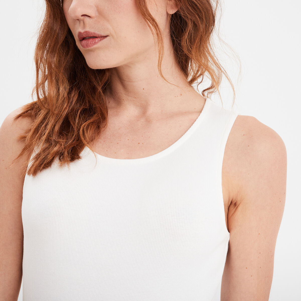Body sans manches côtelé coton blanc femme