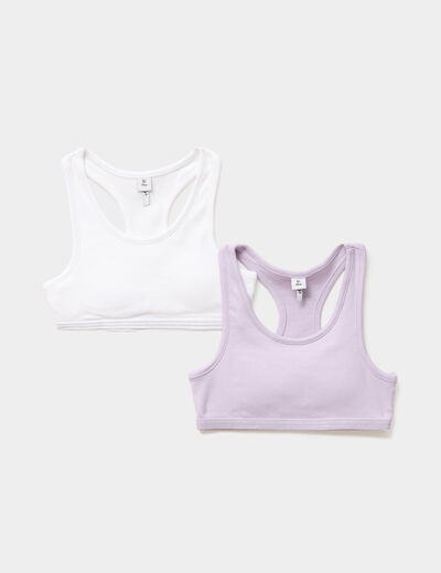Lot 2 brassières effet côtelé coton mauve fille