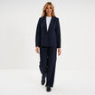 Pantalon taille haute droit avec pinces bleu fonc&eacute; femme