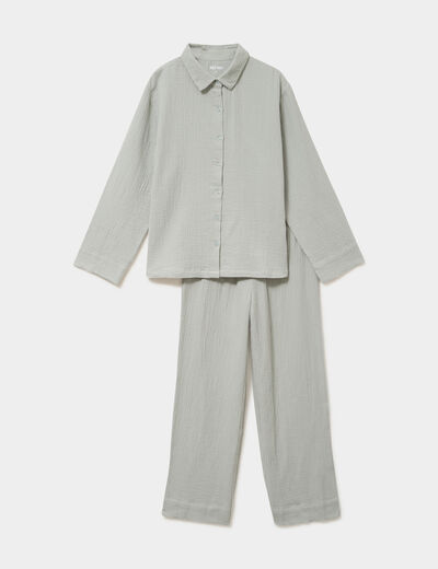 Ensemble pyjama chemise pantalon coton vert clair femme