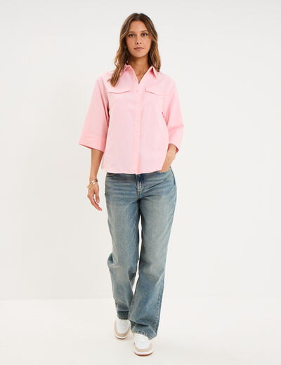 Chemise manches 3/4 poches poitrine rose clair femme