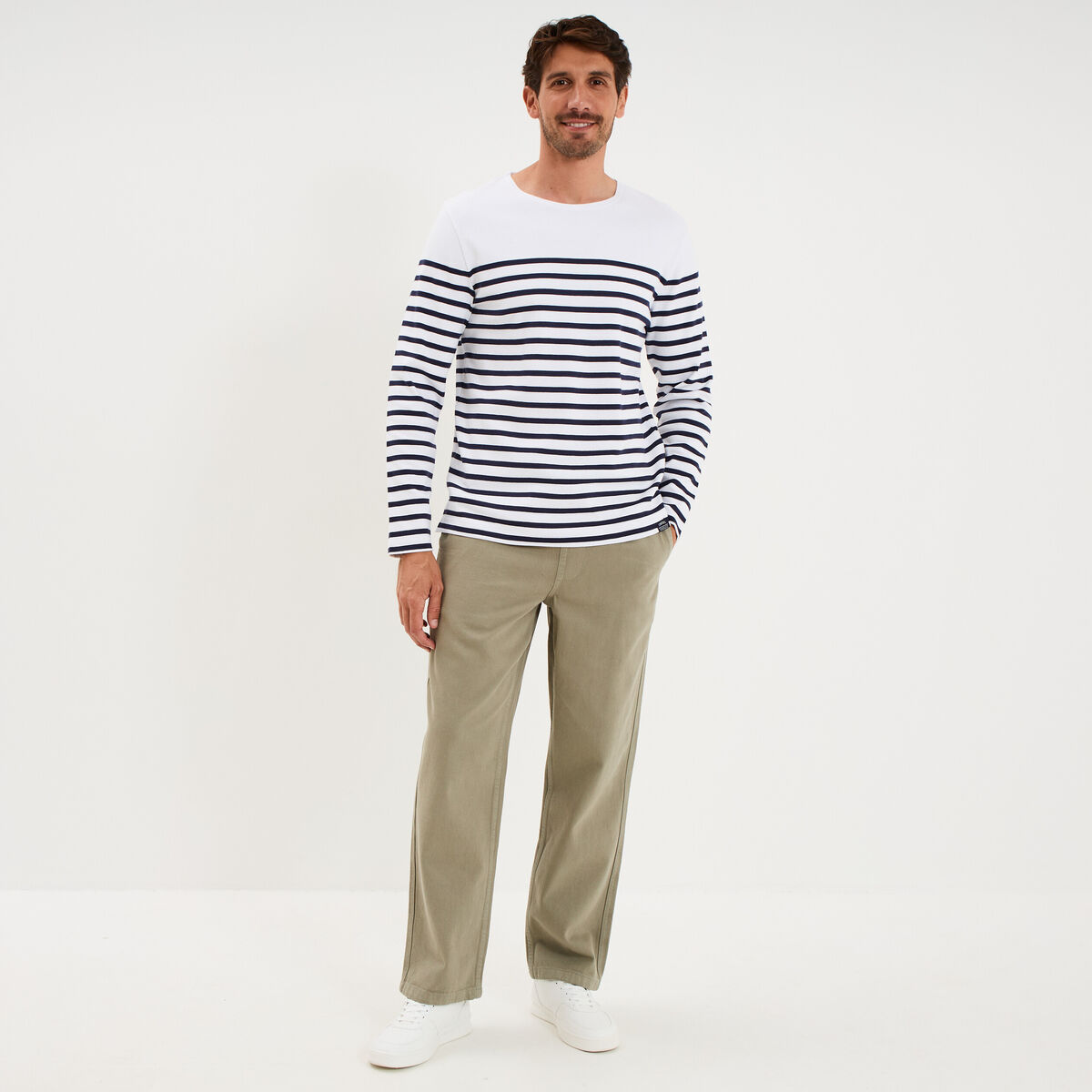 Pantalon chino droit taille &agrave; coulisse vert clair homme