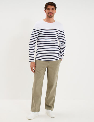 Pantalon chino droit taille &agrave; coulisse vert clair homme