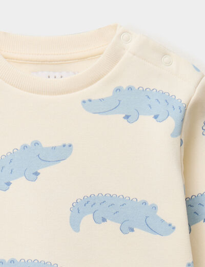 Sweat molletonn&eacute; manches longues ecru b&eacute;b&eacute; gar&ccedil;on