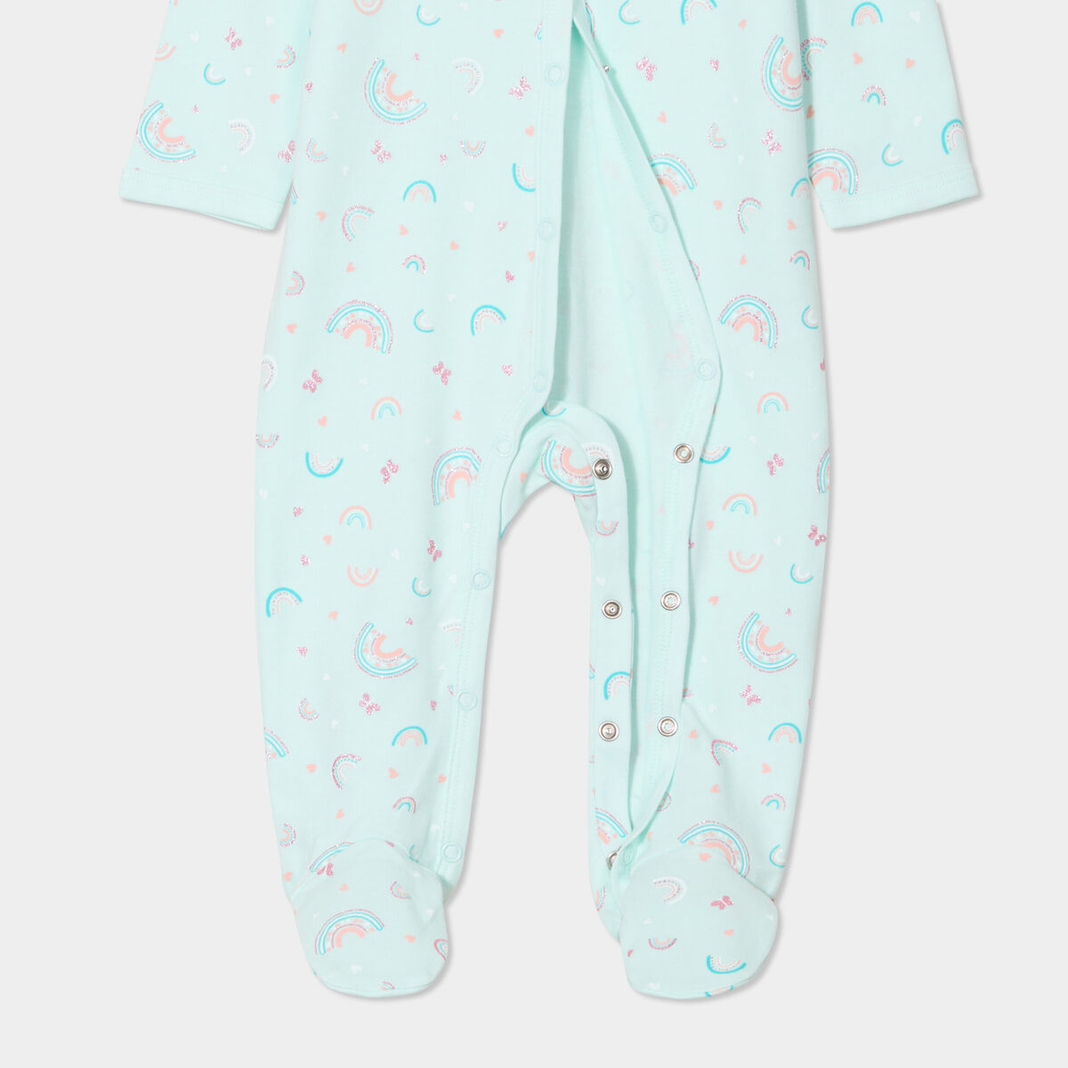 Dors-bien coton manches longues boutonné bleu clair bébé fille