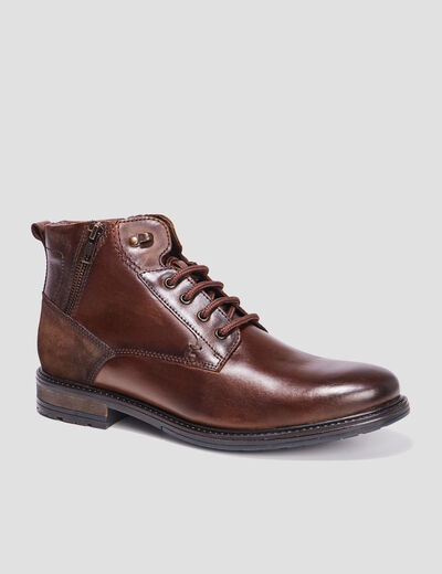 Boots zippées en cuir marron homme