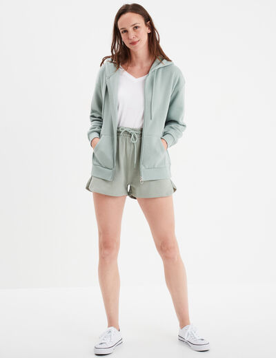 Short de jogging taille élastiquée vert pastel femme