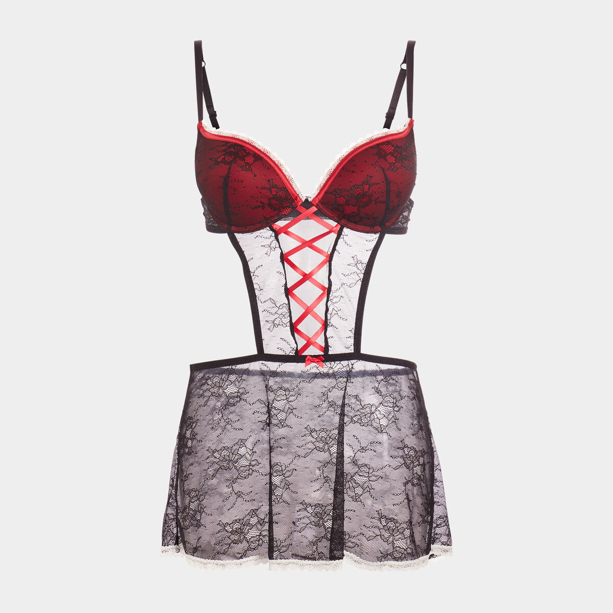 Combinette avec laçage en dentelle noir femme