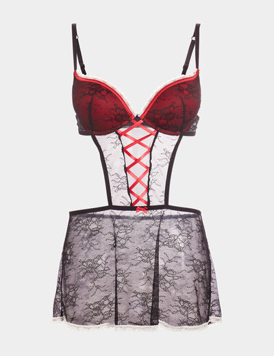 Combinette avec laçage en dentelle noir femme