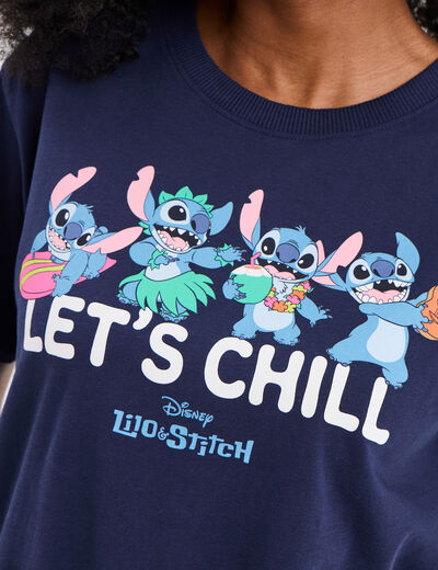 T-shirt manches courtes coton Stitch bleu marine femme