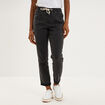 Jeans droit cropped taille &eacute;lastiqu&eacute;e denim noir femme