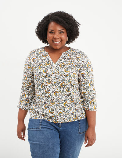 Blouse manches 3/4 retroussables ecru femme grande taille