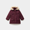 Manteau &agrave; capuche fausse fourrure bordeaux b&eacute;b&eacute; fille