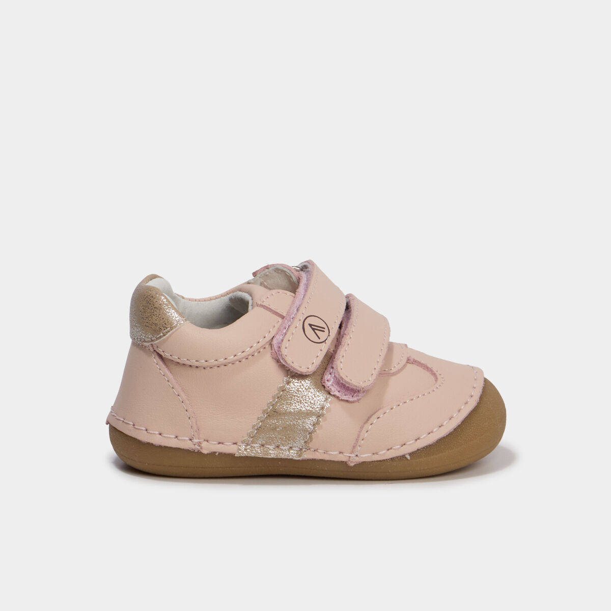 Bottillons &agrave; scratchs en cuir rose clair b&eacute;b&eacute; fille