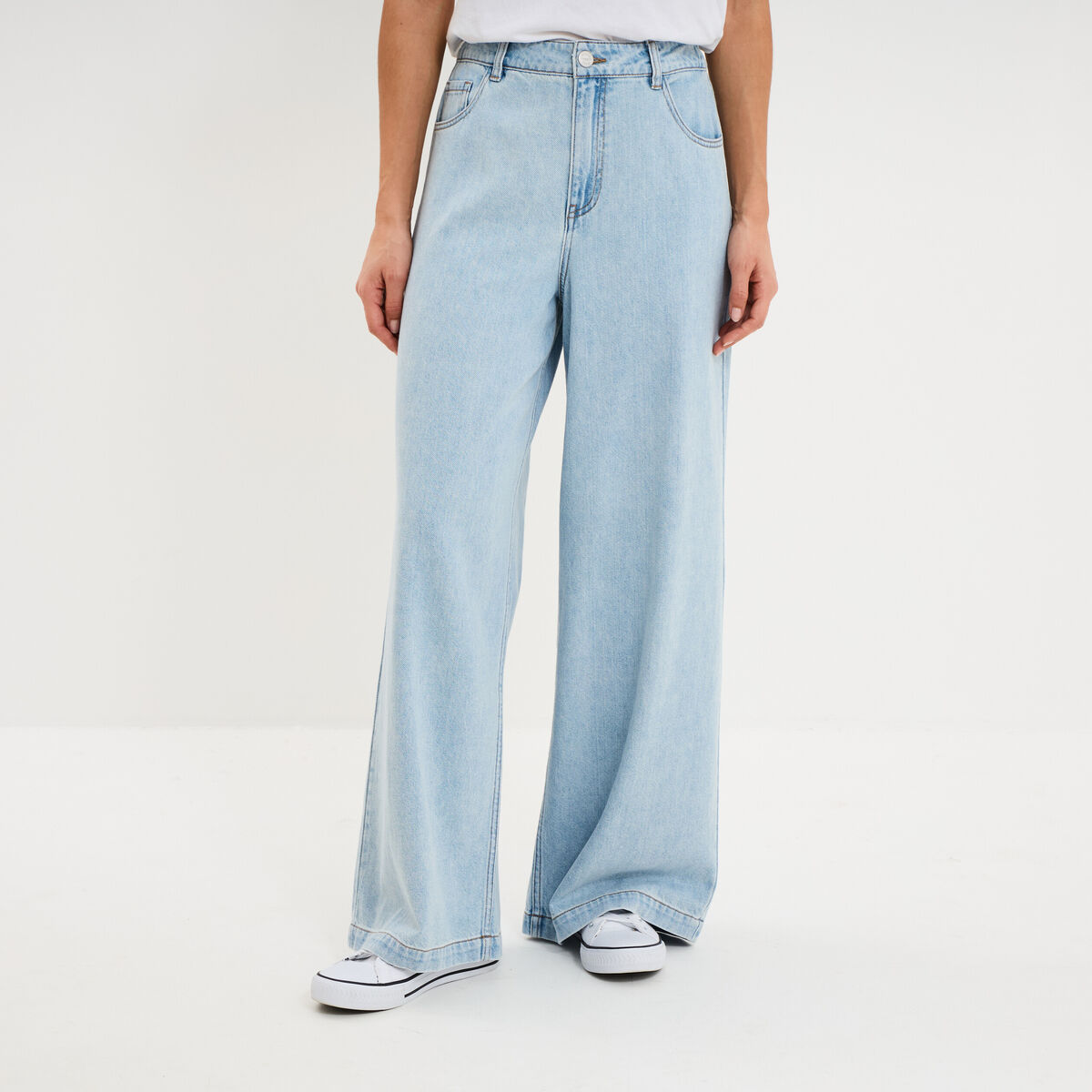 Jean extra large taille haute coton denim triple stone femme