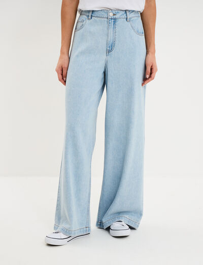 Jean extra large taille haute coton denim triple stone femme