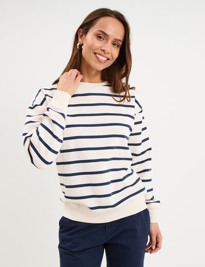 Sweat marini&egrave;re molleton manches longues ecru femme
